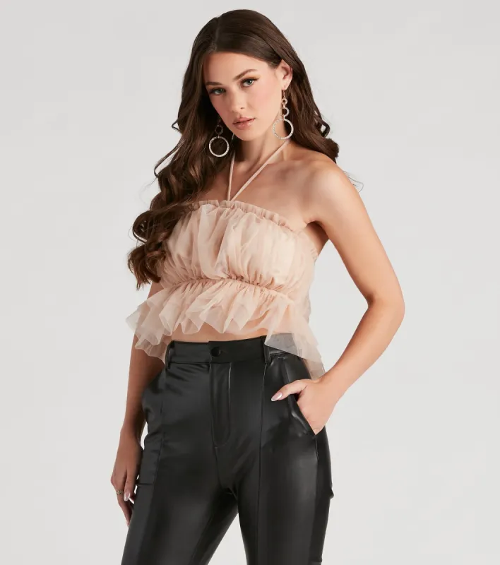 Flirtatious Flair Ruffle Mesh Crop Top sold by Windsor