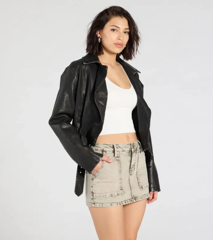 Hit The City Mid-Rise Acid Denim Skort sold by Windsor