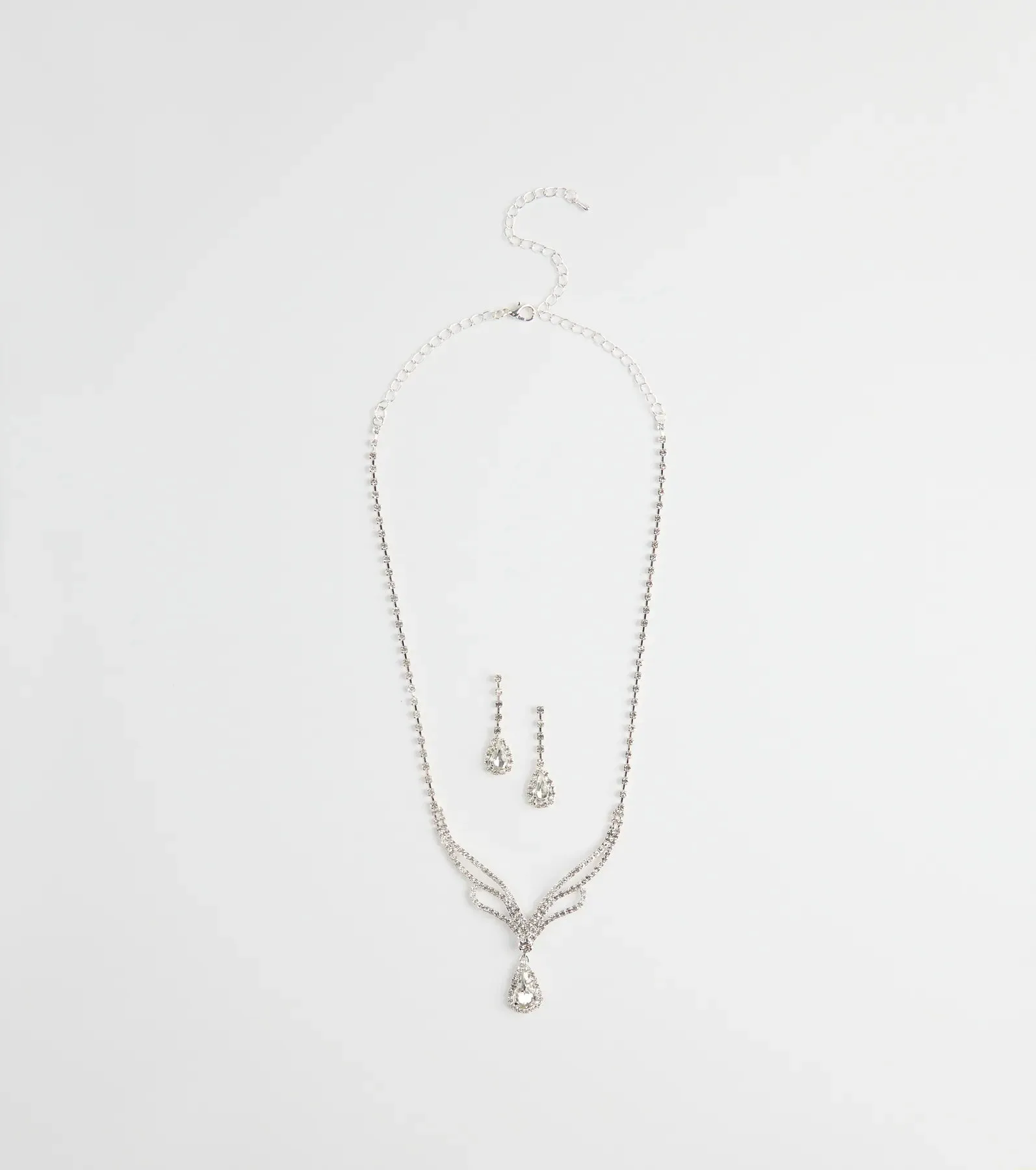 Regal Teardrop Rhinestone Necklace And Earrings Set sold by Windsor