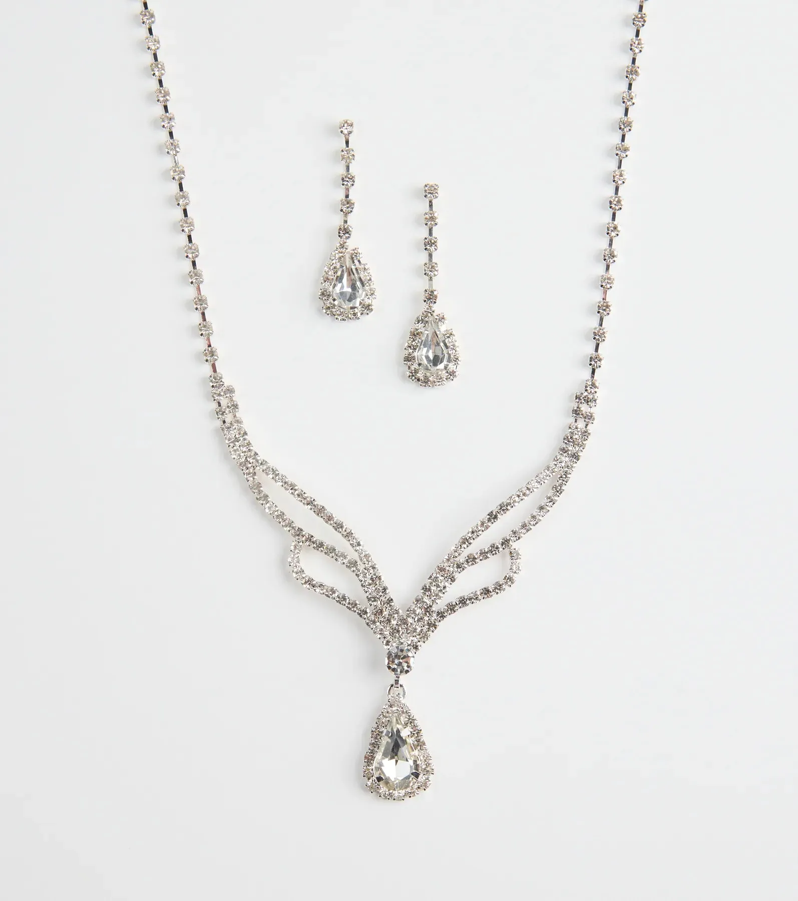 Regal Teardrop Rhinestone Necklace And Earrings Set sold by Windsor product image thumbnail 2