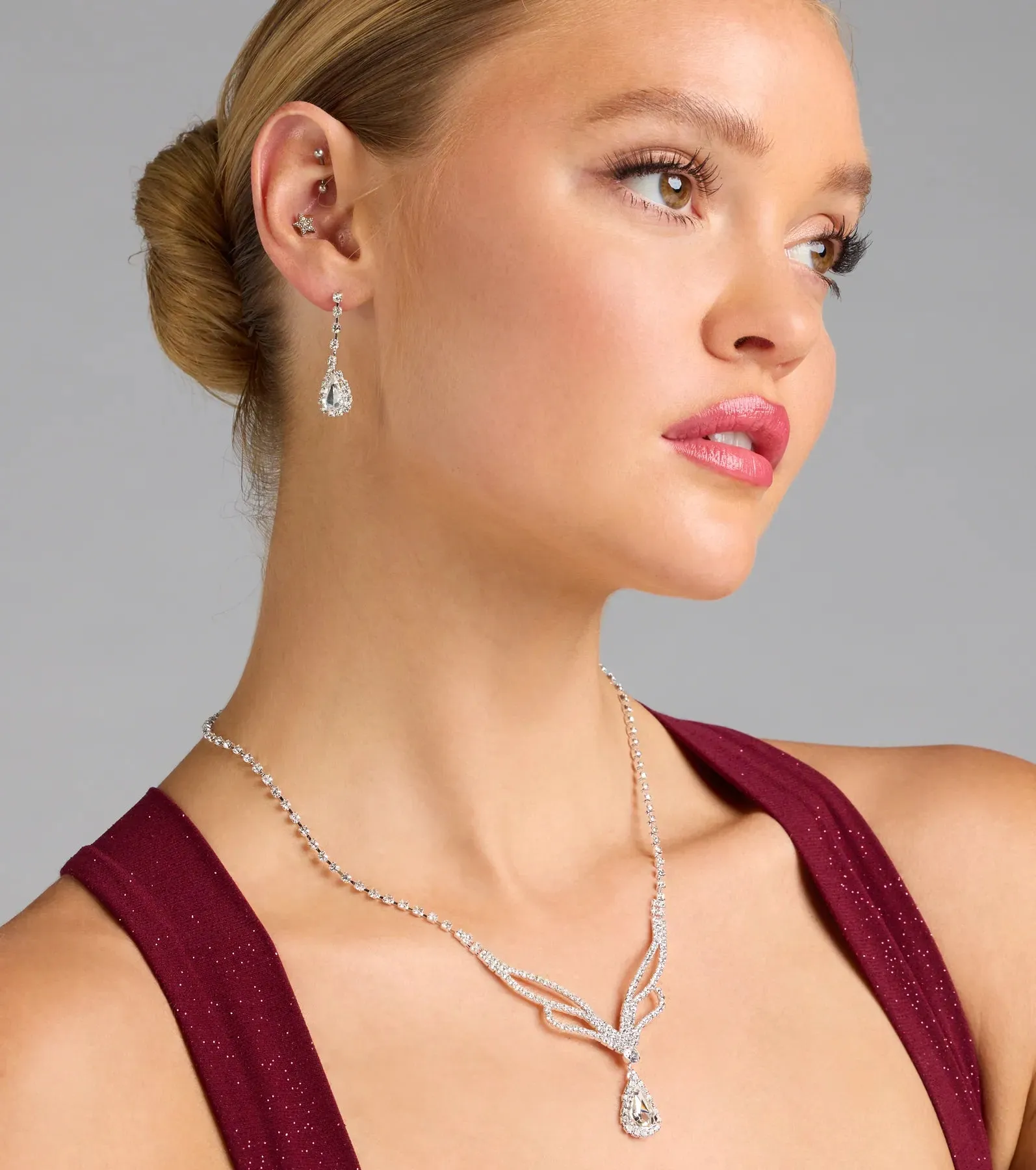 Regal Teardrop Rhinestone Necklace And Earrings Set sold by Windsor product image thumbnail 3