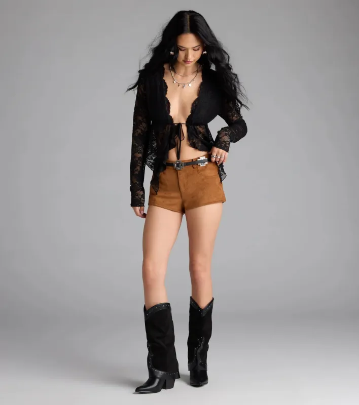 Wild Times Mid-Rise Faux Suede Hot Shorts sold by Windsor