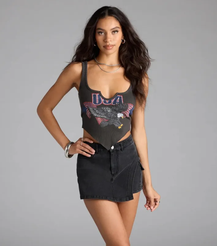 Iconic Street Style Mid-Rise Cargo Denim Skort sold by Windsor