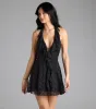 Flirty Girl Ruffled Halter A-Line Lace Mini Dress sold by Windsor