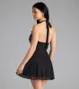 Flirty Girl Ruffled Halter A-Line Lace Mini Dress sold by Windsor