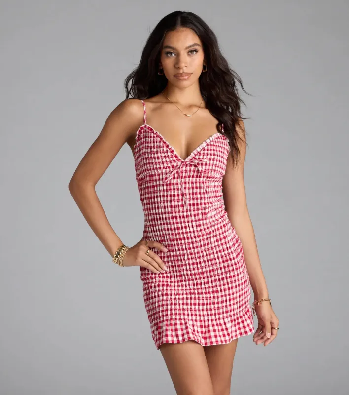 Girly Gingham Print Ruffled Mini Dress sold by Windsor