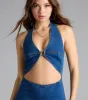Season Premiere Halter Cutout Denim Jumpsuit sold by Windsor
