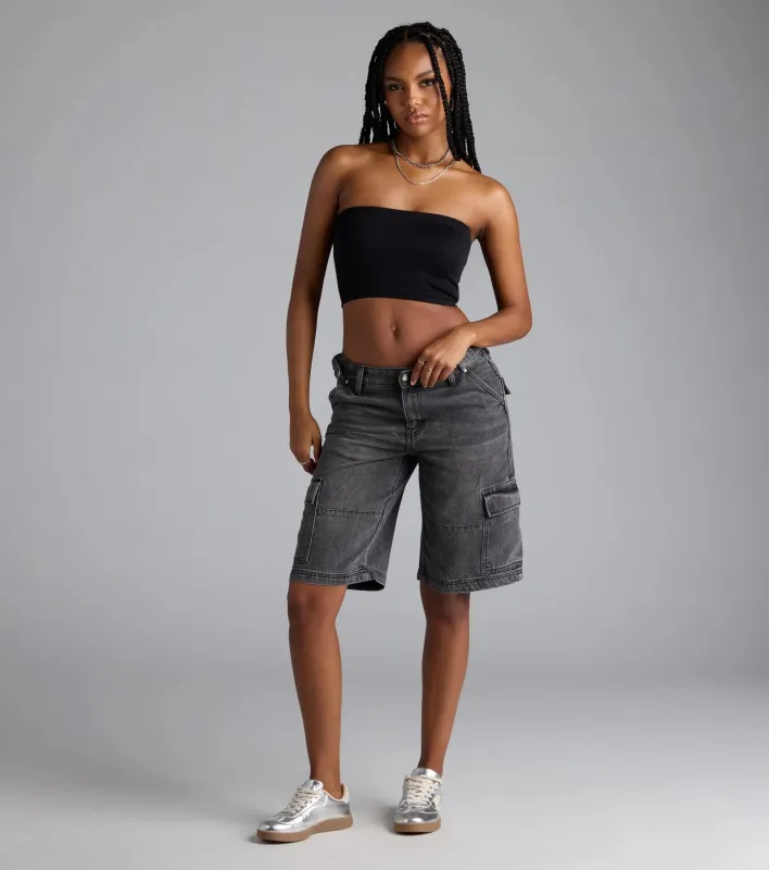 Majorly Fresh Mid-Rise Cargo Denim Jorts sold by Windsor