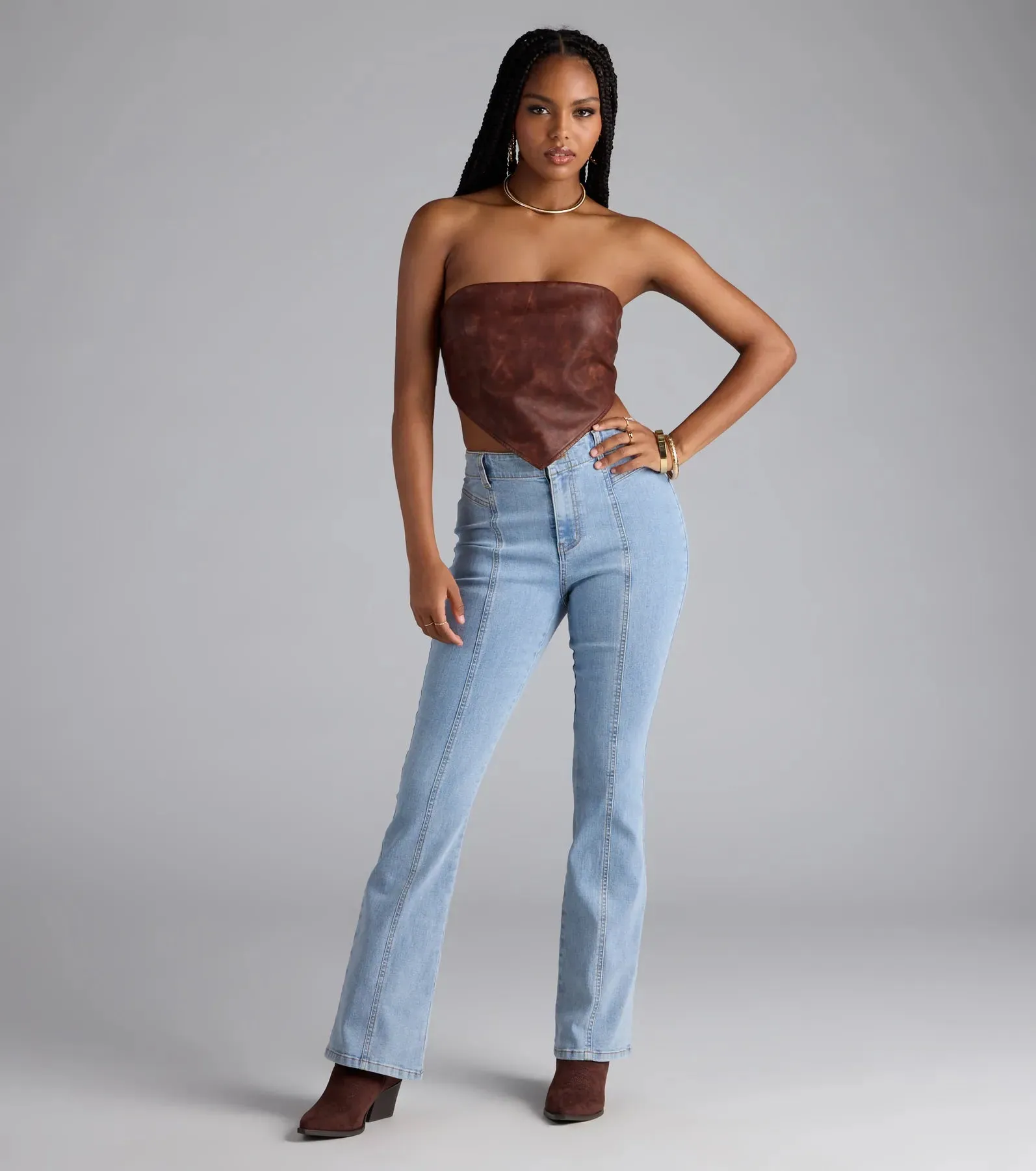 Stylish Edge Faux Leather Strapless Crop Top sold by Windsor product image thumbnail 3