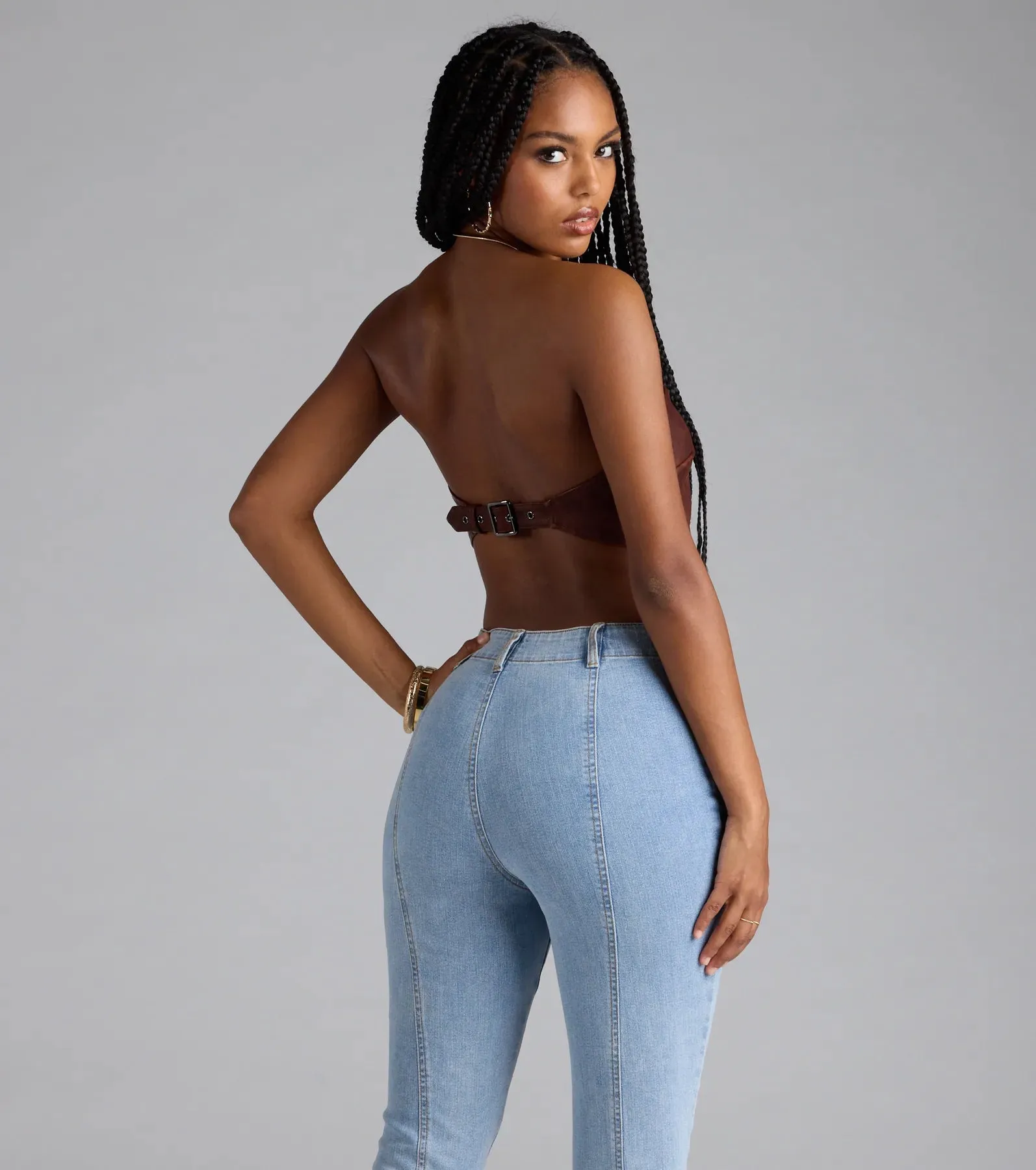 Stylish Edge Faux Leather Strapless Crop Top sold by Windsor product image thumbnail 2