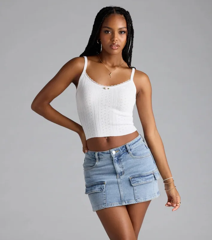 Cutesy Casual Rosette Lace Knit Cami Top sold by Windsor