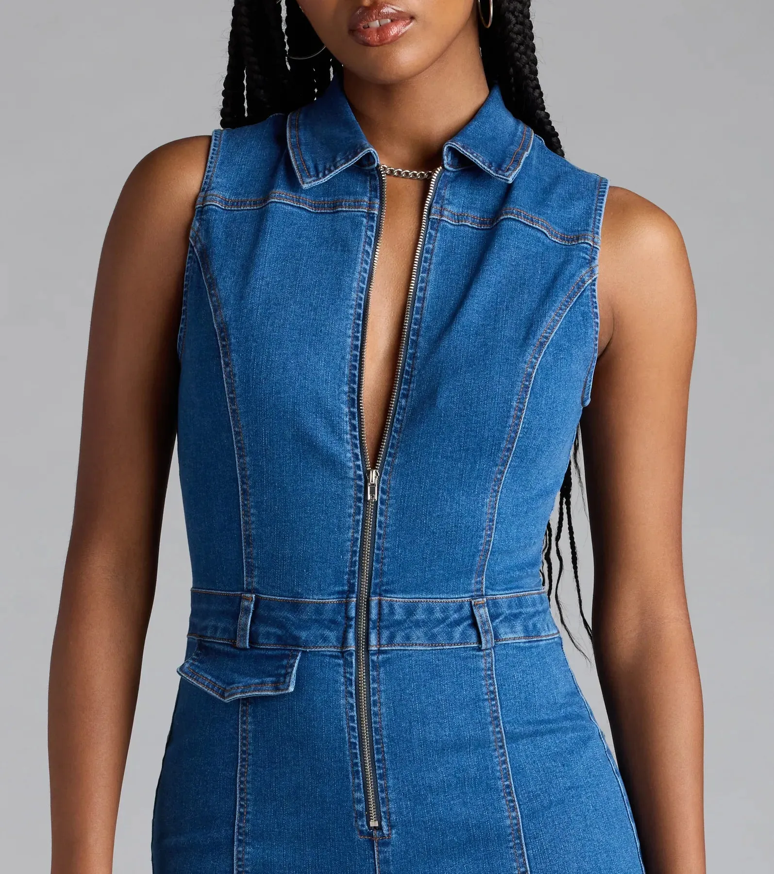 Trendy Fab Zip-Front Denim Romper sold by Windsor product image thumbnail 4