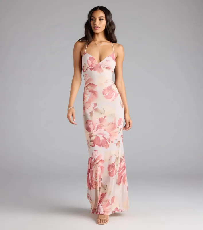 Romantic Flair Floral Lace-Up Maxi Dress sold by Windsor