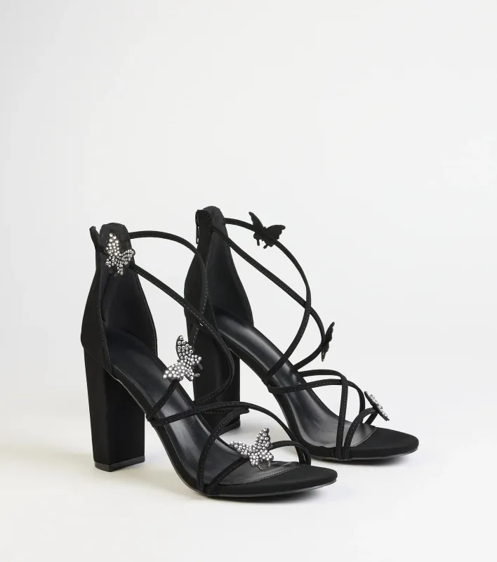 Whimsically Chic Butterfly Rhinestone Block Heels sold by Windsor