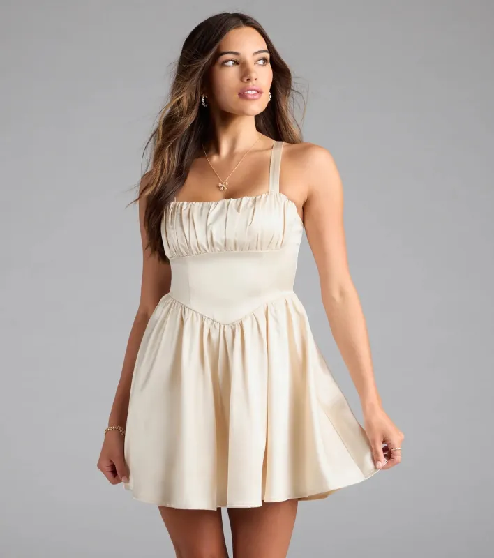 Crowd Pleaser Satin Skater Dress sold by Windsor