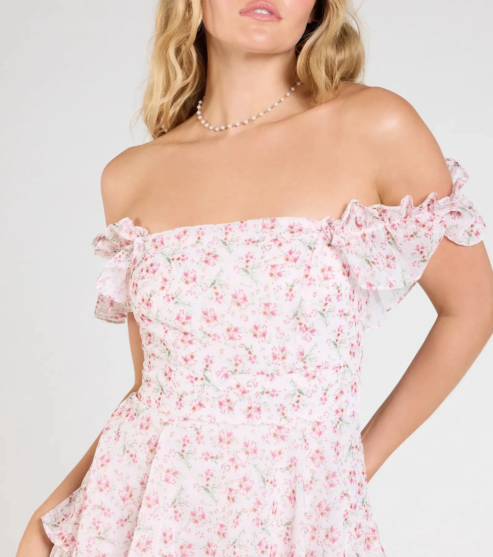 Brunch At Noon Off-The-Shoulder Floral Romper sold by Windsor product image thumbnail 4