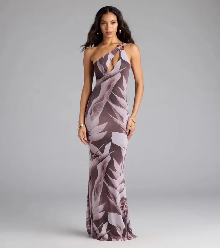 Vacay Mode Tropical Print One-Shoulder Maxi Dress sold by Windsor