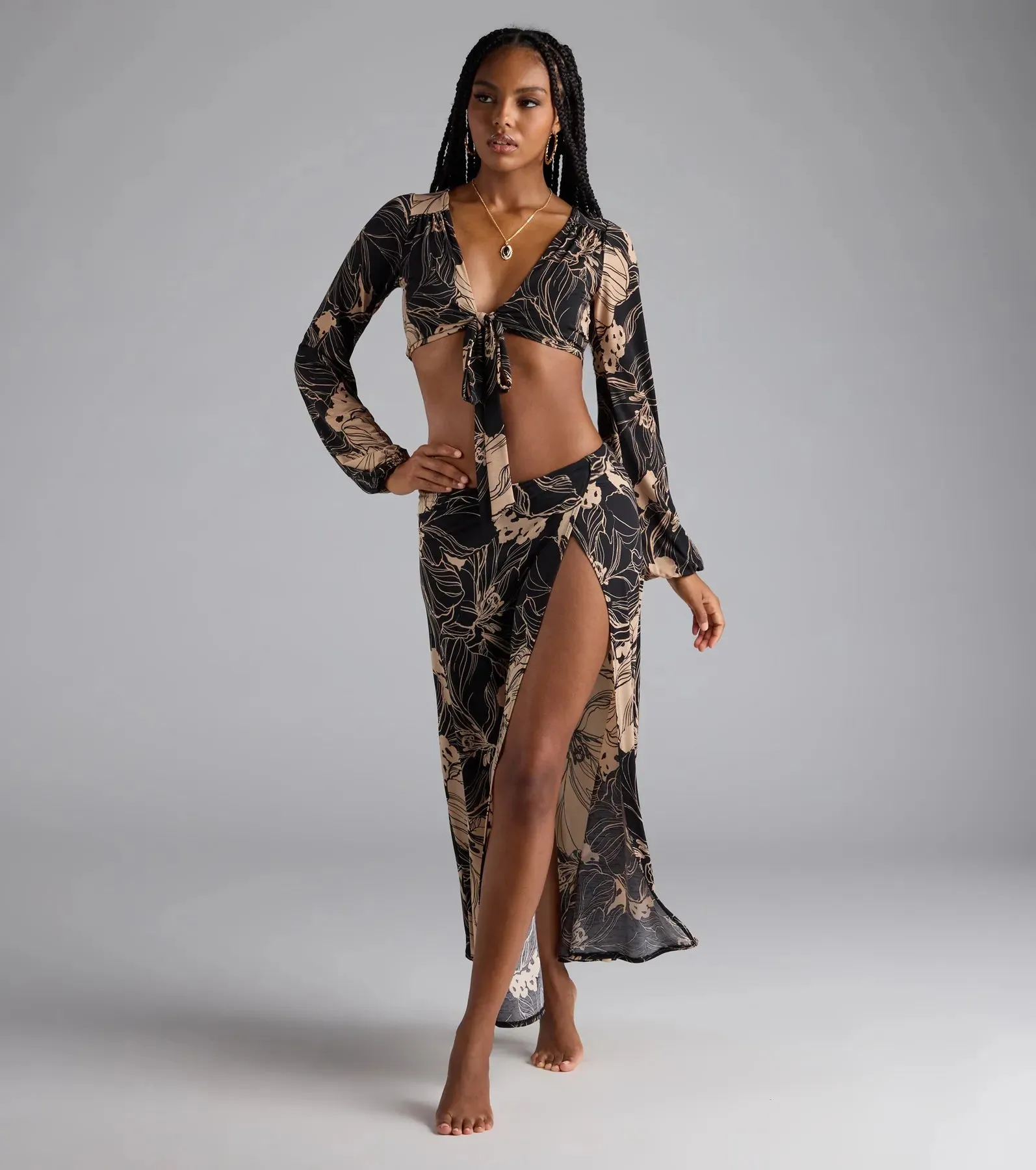 Under The Sun Tropical Slit Maxi Skirt sold by Windsor