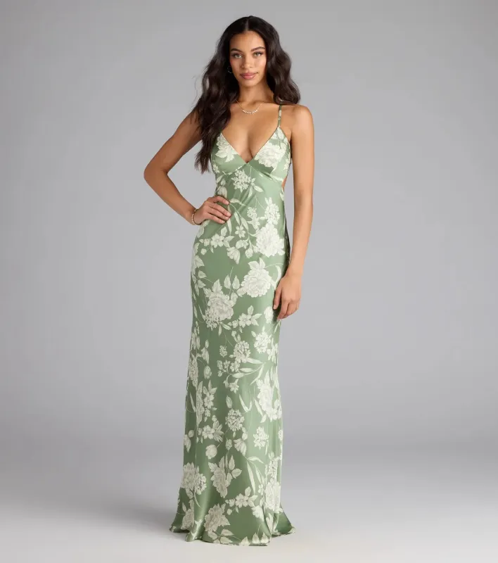 Daniella Lace-Up Floral Satin Formal Dress sold by Windsor