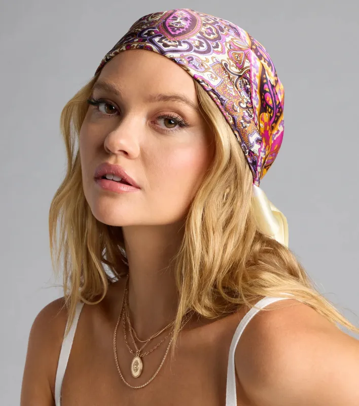 Statement Paisley Boho Satin Scarf sold by Windsor