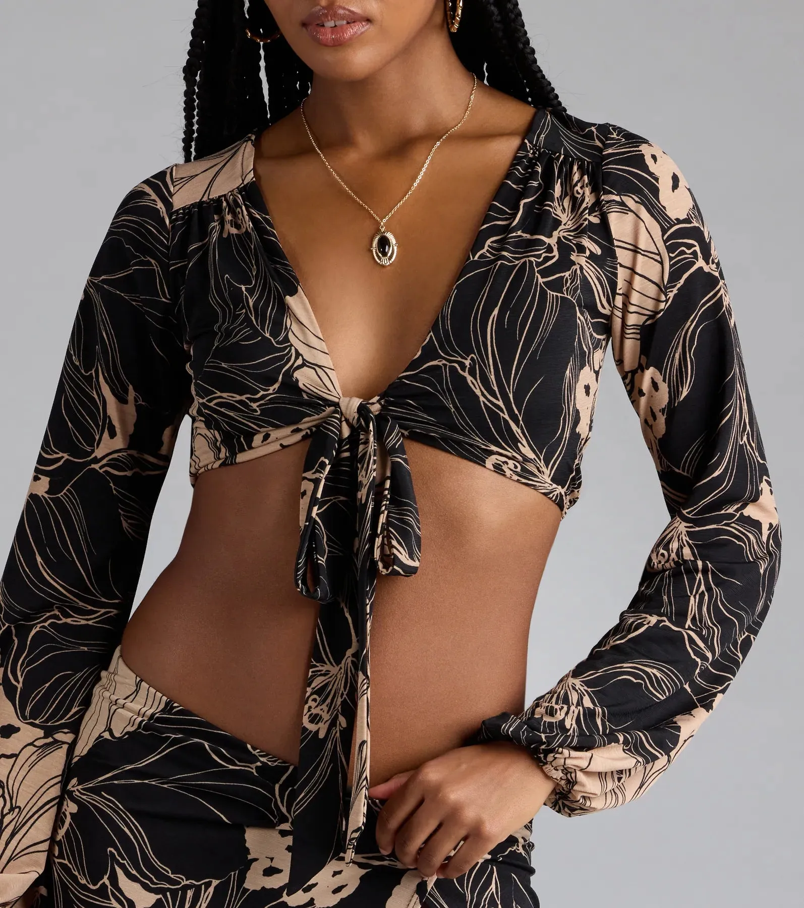 Under The Sun Tropical Tie-Front Crop Top sold by Windsor product image thumbnail 4