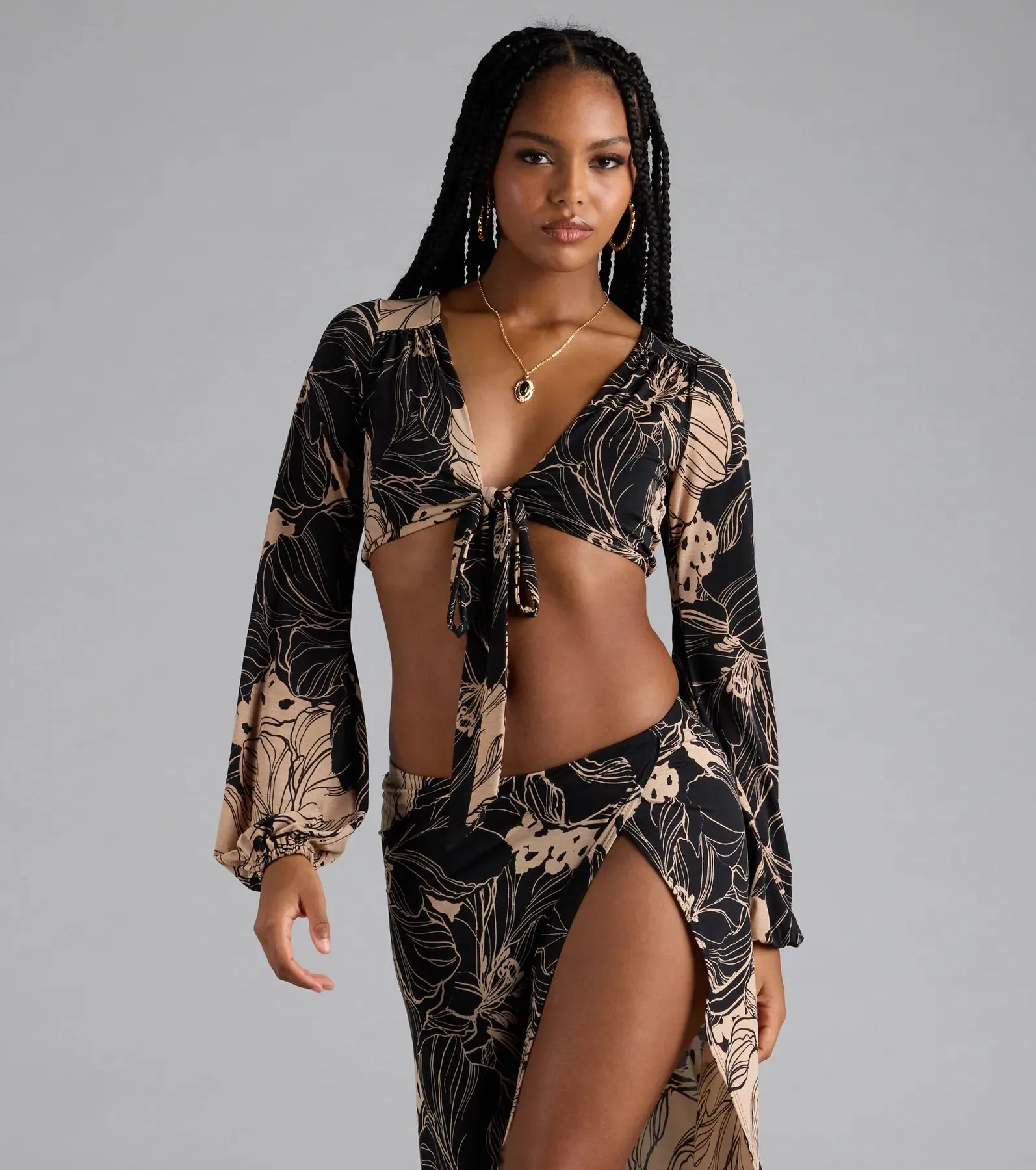 Under The Sun Tropical Tie-Front Crop Top sold by Windsor