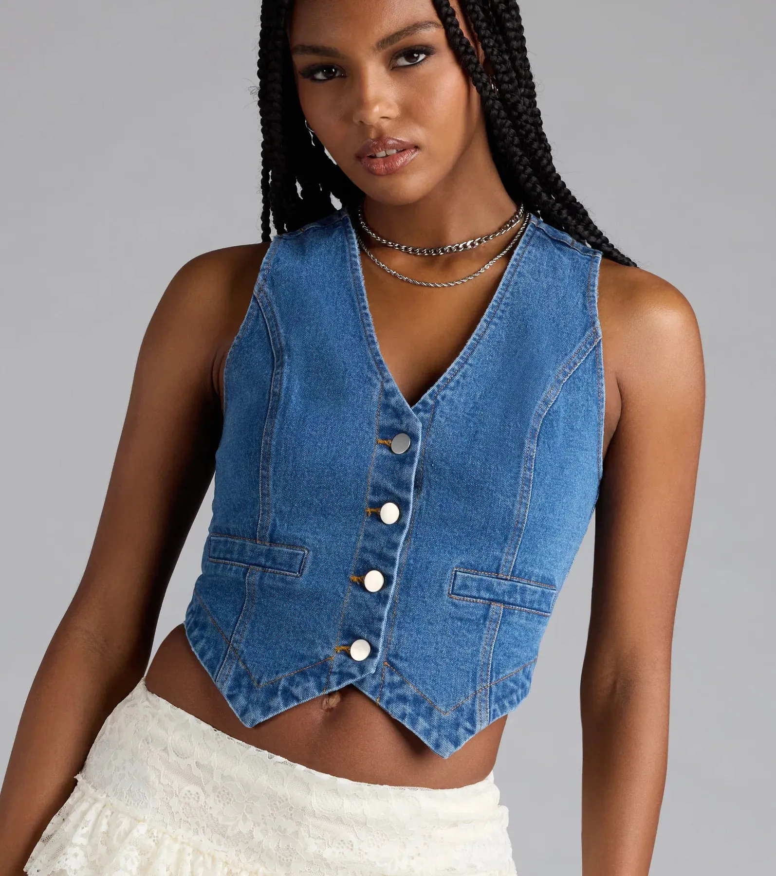 Hometown Cutie Button Denim Vest sold by Windsor product image thumbnail 4