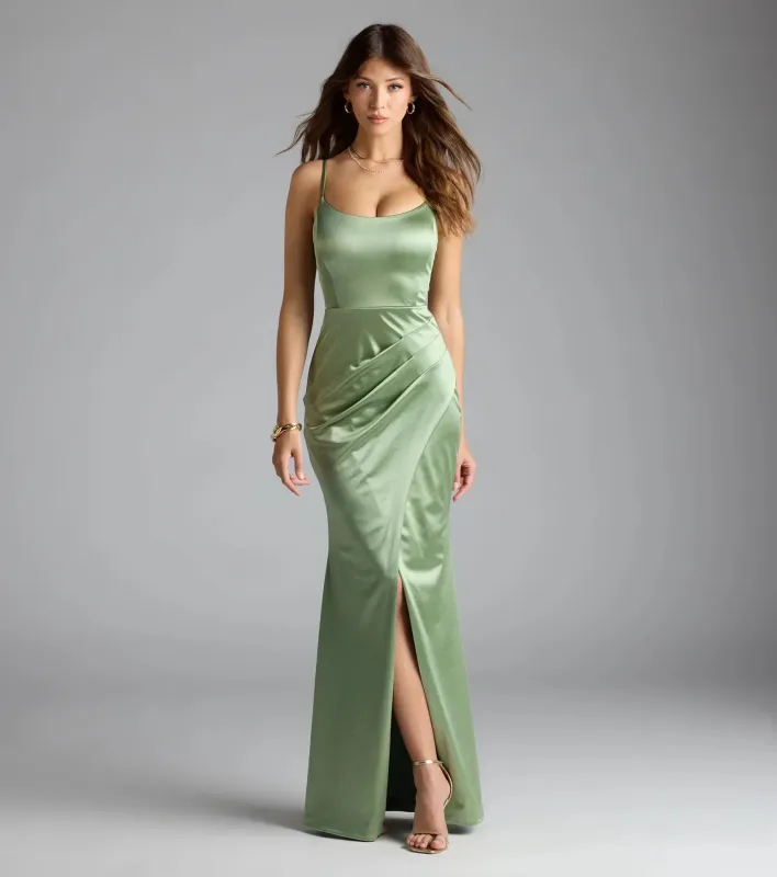 Alaine Lace-Up Slit Mermaid Satin Formal Dress sold by Windsor
