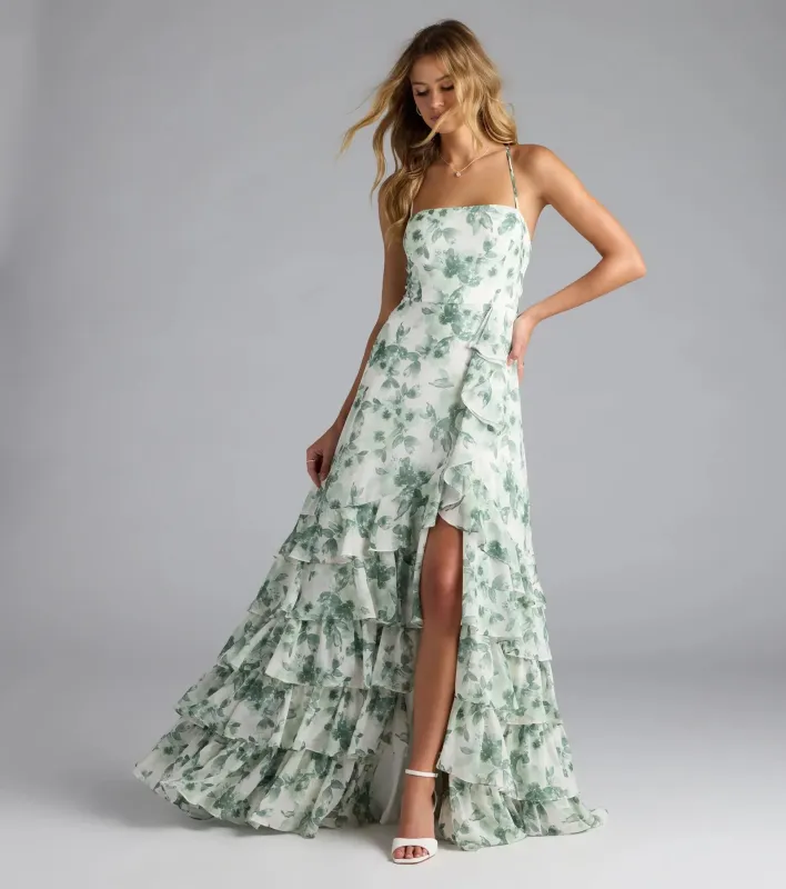 Mia Lace-Up A-Line Floral Chiffon Formal Dress sold by Windsor