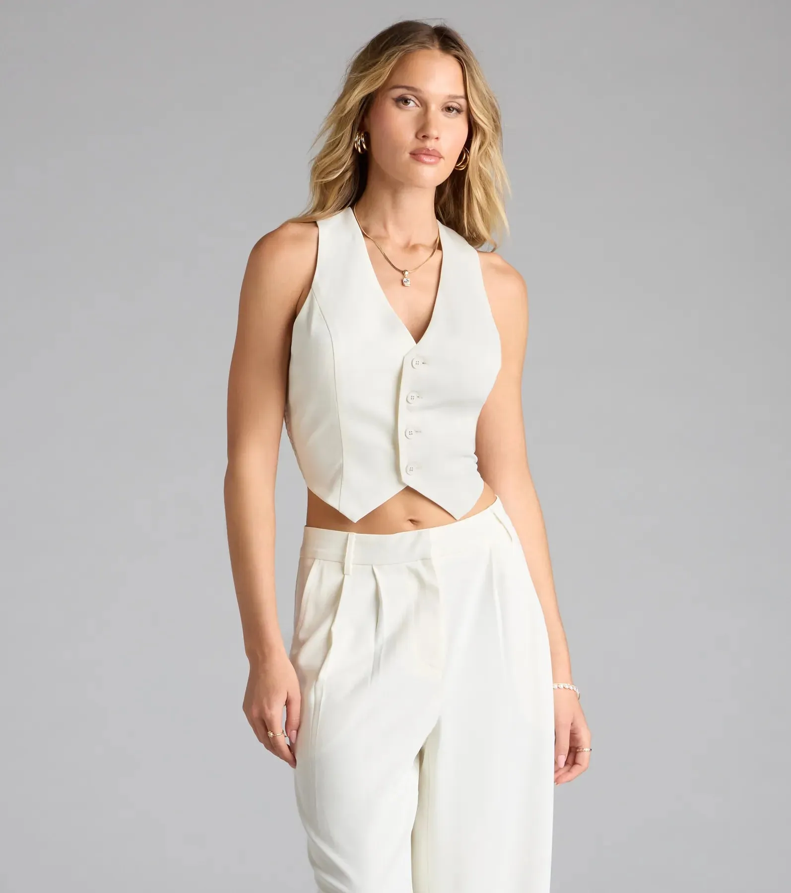 Power Moves Button Woven Vest sold by Windsor