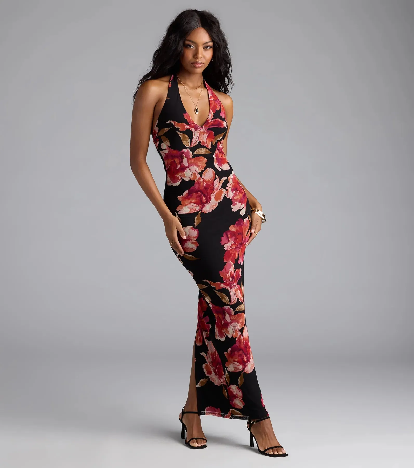 Gorgeous Soul Floral Halter Bodycon Maxi Dress sold by Windsor product image thumbnail 4