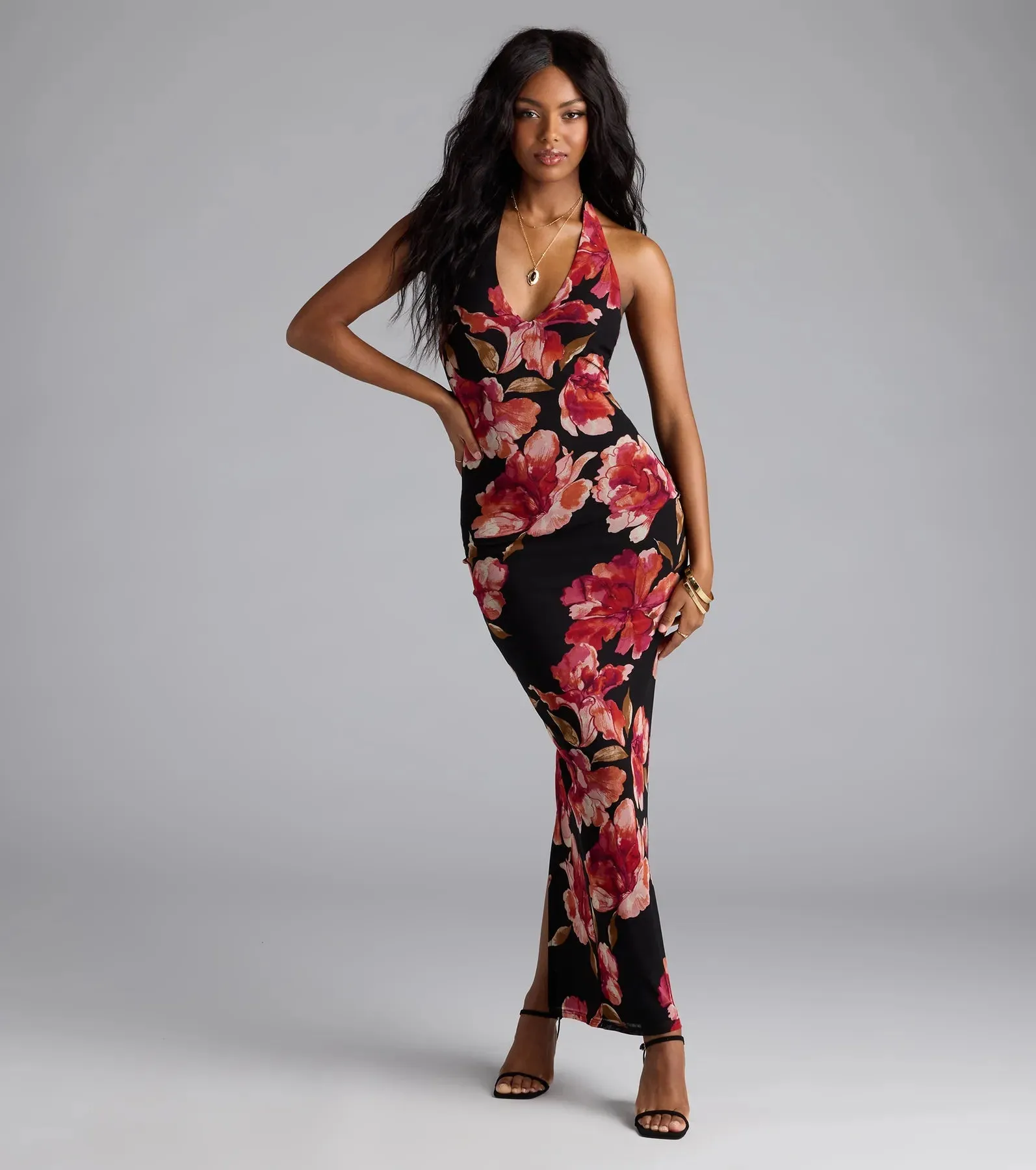Gorgeous Soul Floral Halter Bodycon Maxi Dress sold by Windsor