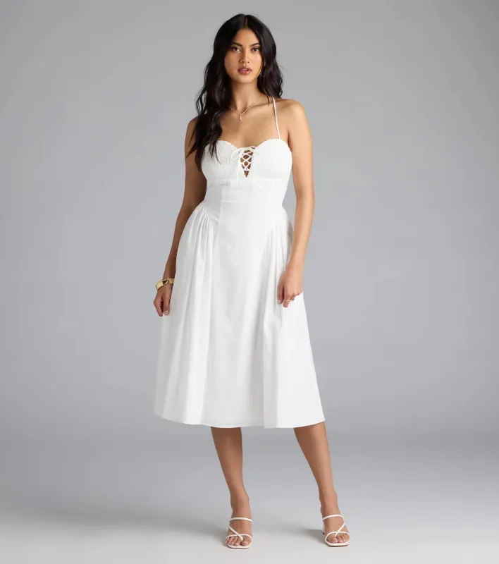 Easy And Breezy Lace-Up Midi Dress With Pockets sold by Windsor