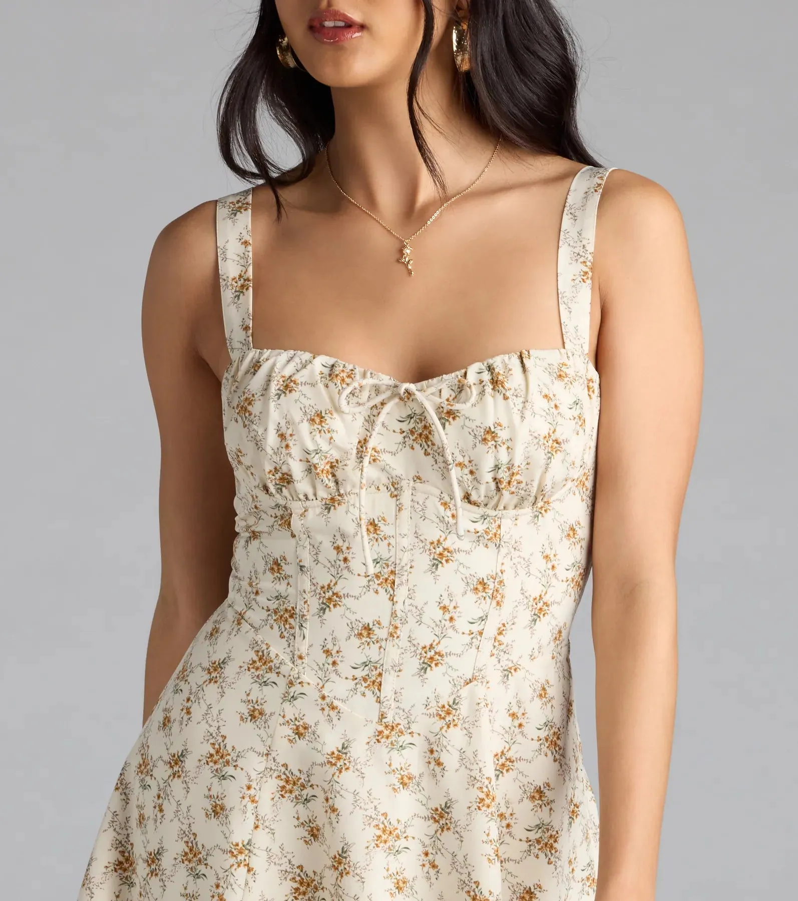 Sweetly Femme Floral Corset Lace-Up Mini Dress sold by Windsor product image thumbnail 4