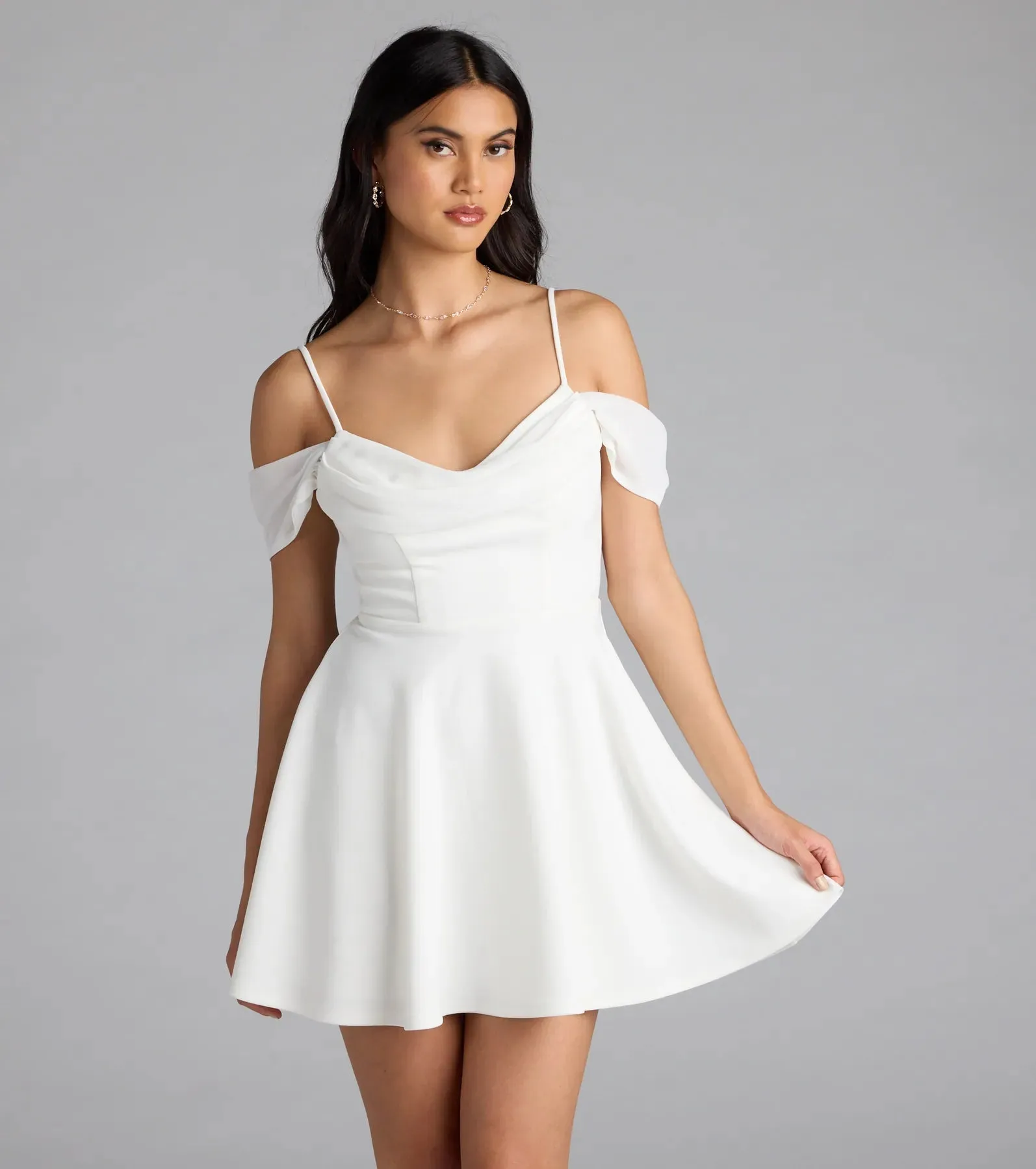 Sweet Touch Cold Shoulder Crepe Skater Dress sold by Windsor