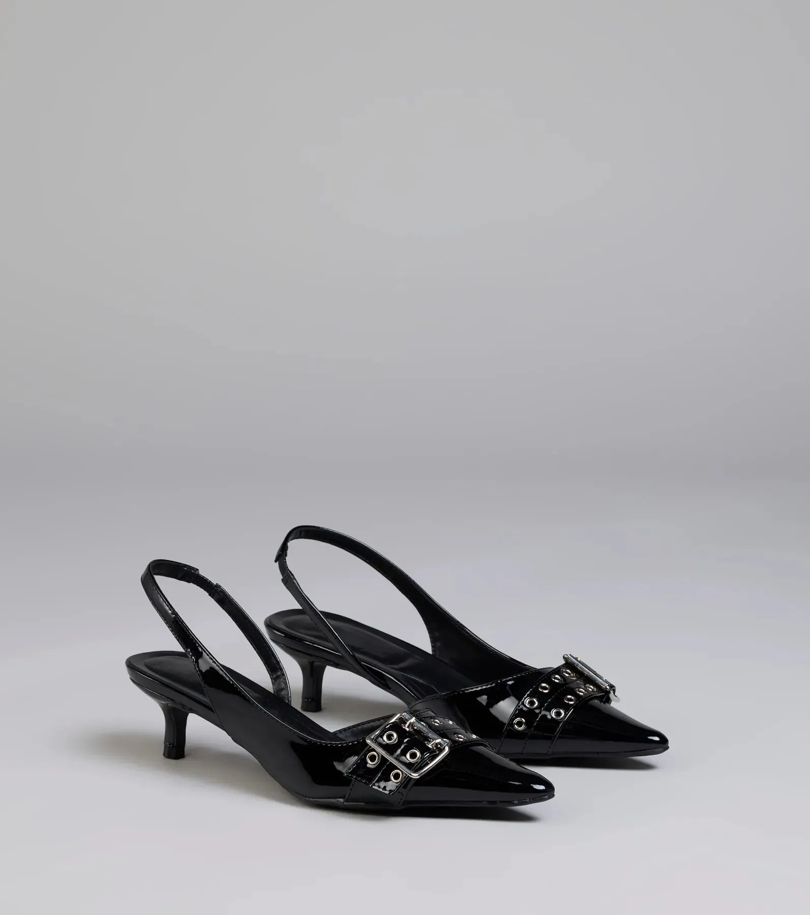 Sleek Trendy Buckle Strap Slingback Kitten Heels sold by Windsor