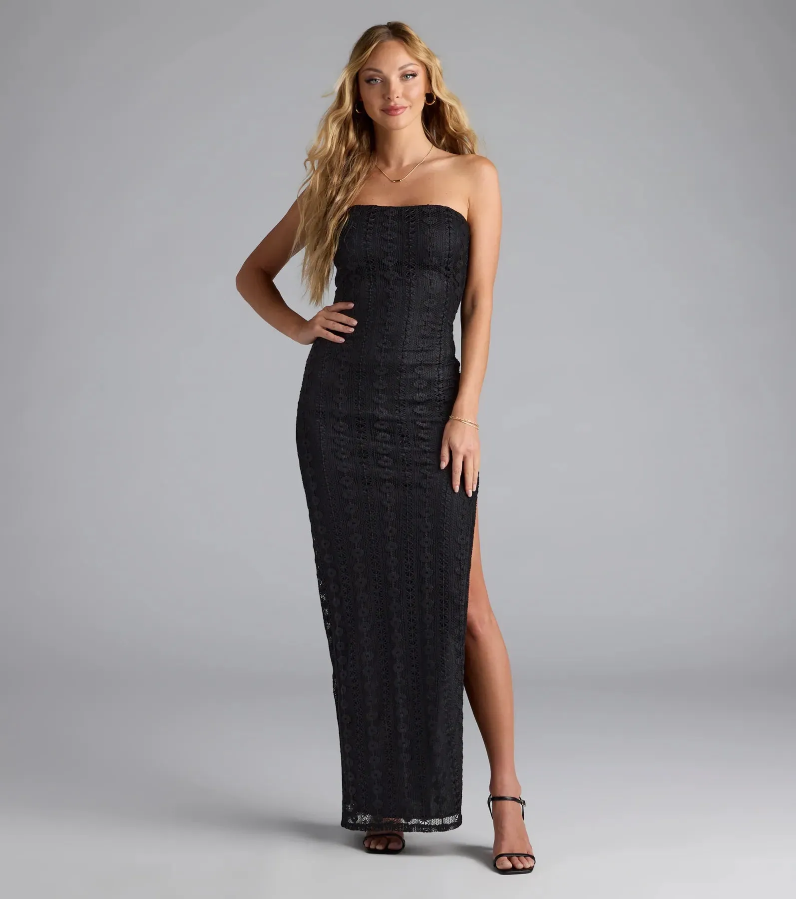 Flawlessly Chic Strapless High Slit Maxi Dress sold by Windsor