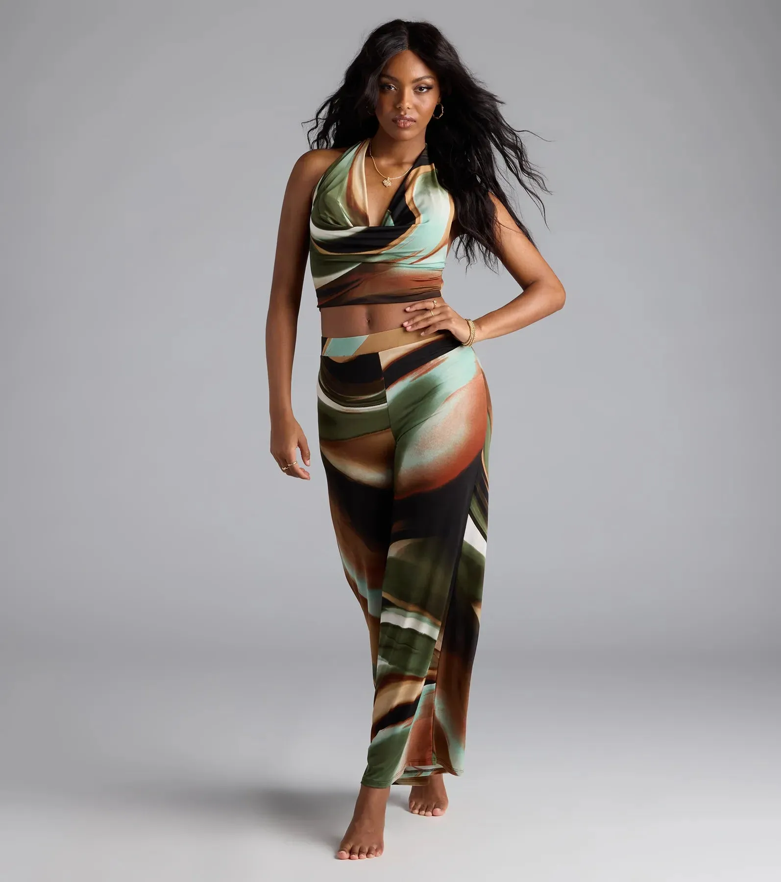 Sultry Effect Abstract Cowl Halter Crop Top sold by Windsor product image thumbnail 3