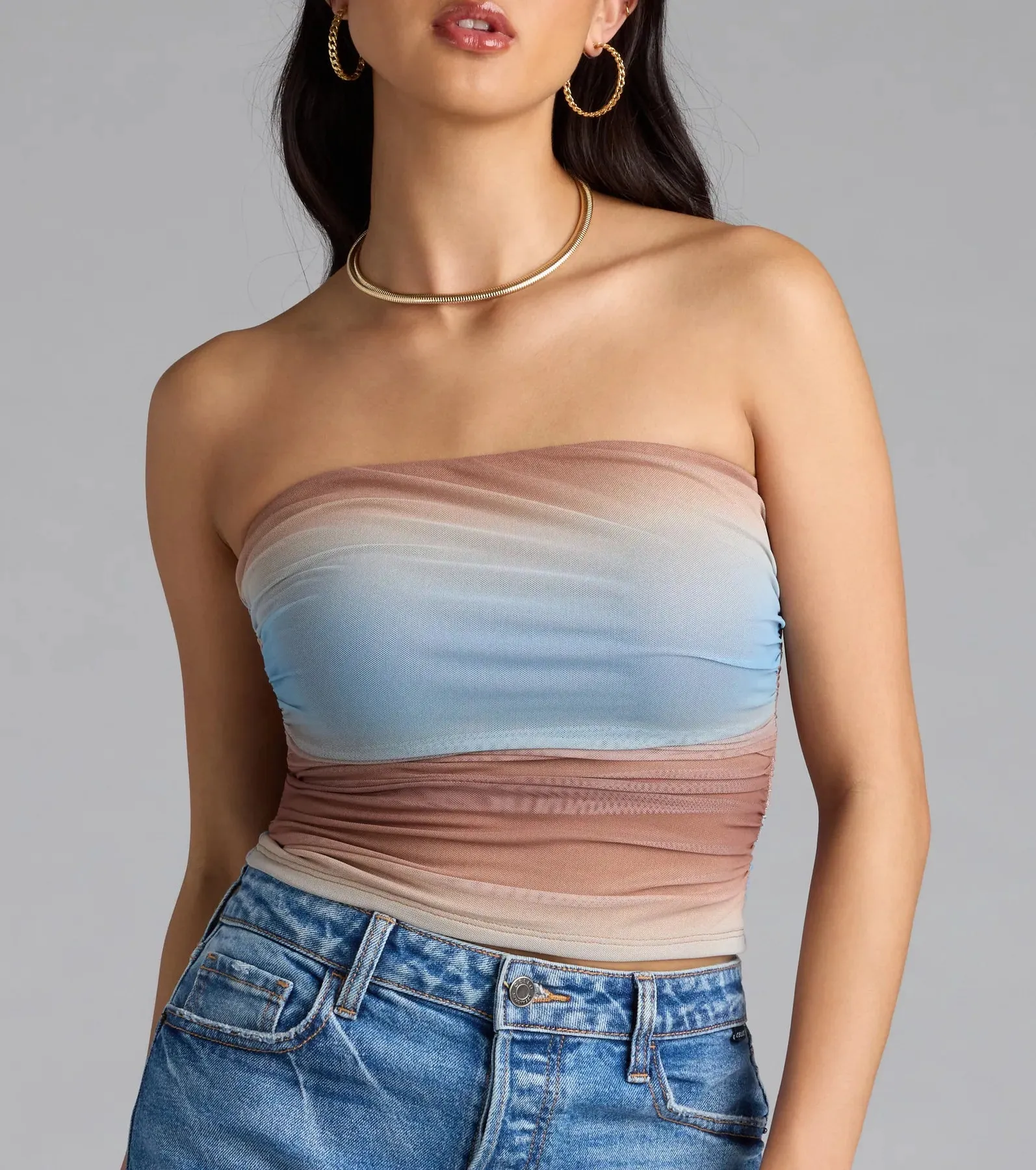 Artsy Allure Abstract Print Mesh Tube Top sold by Windsor product image thumbnail 4