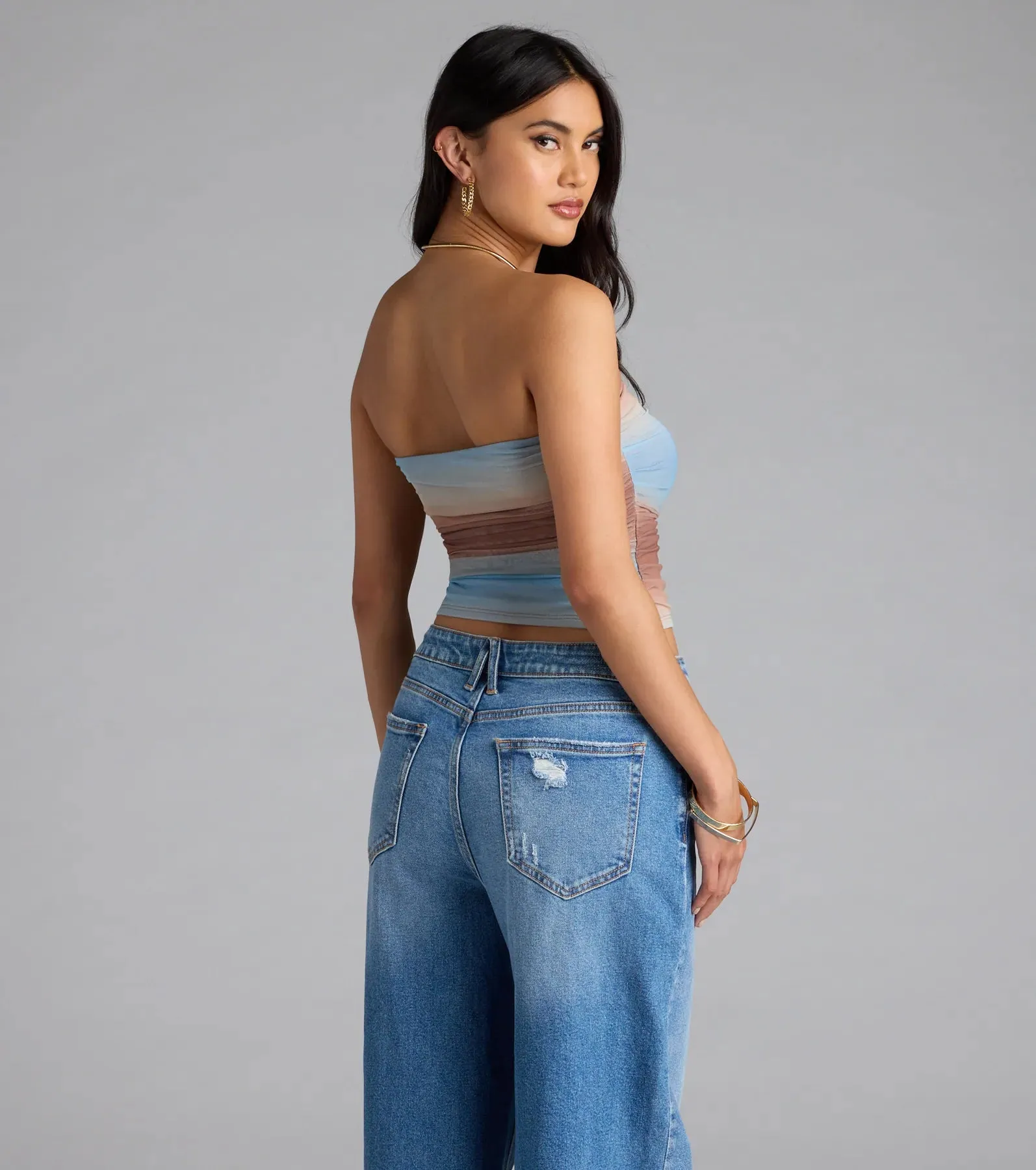 Artsy Allure Abstract Print Mesh Tube Top sold by Windsor product image thumbnail 2