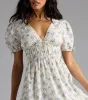 Summer Smiles Floral Puff Sleeve A-Line Midi Dress sold by Windsor