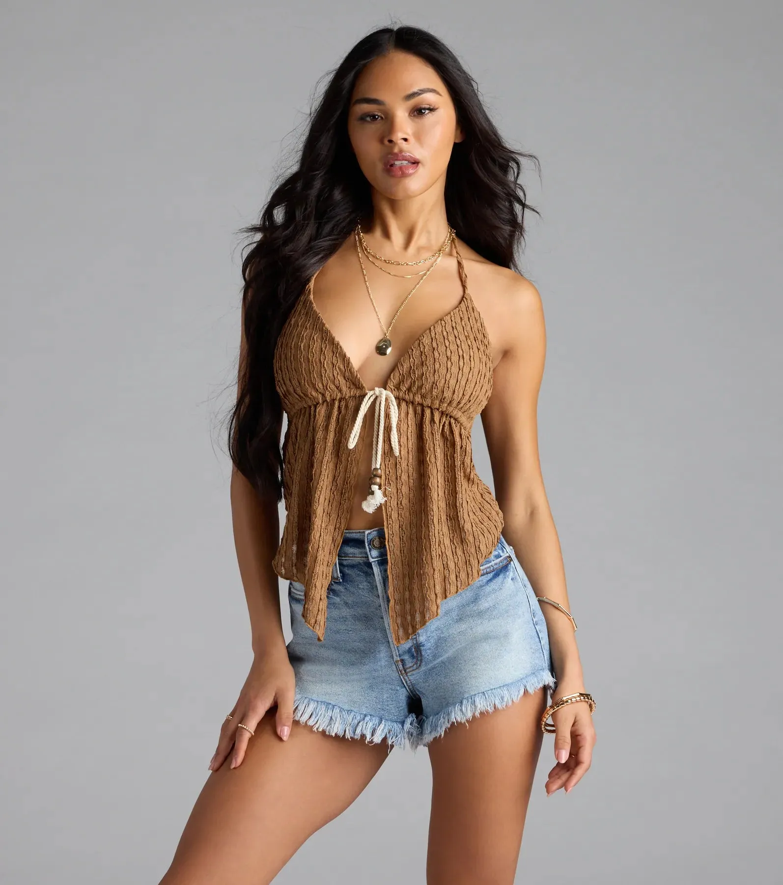 Coastal Destination Halter Tie-Front Crop Top sold by Windsor