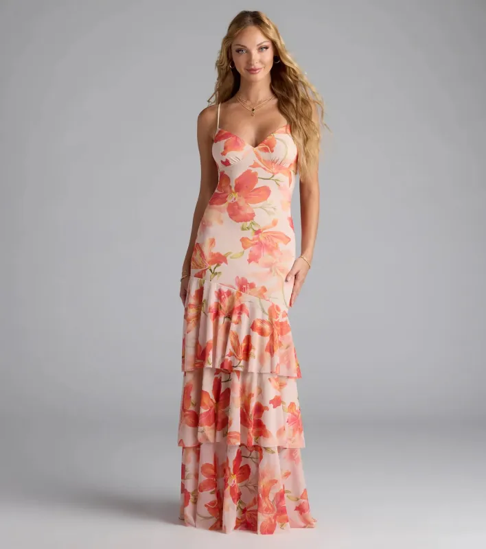Blissful Aura Floral Ruffle Maxi Dress sold by Windsor