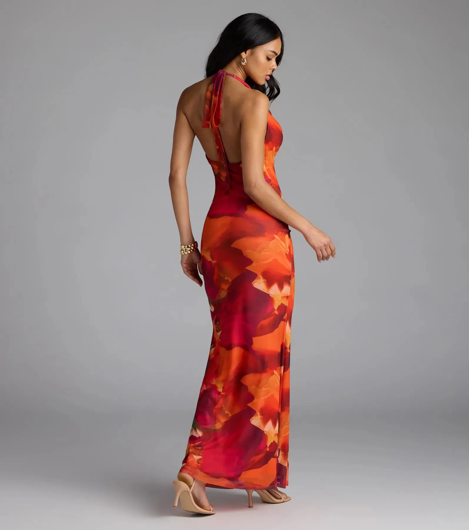 Island Style Tropical Halter Mesh Maxi Dress sold by Windsor product image thumbnail 3
