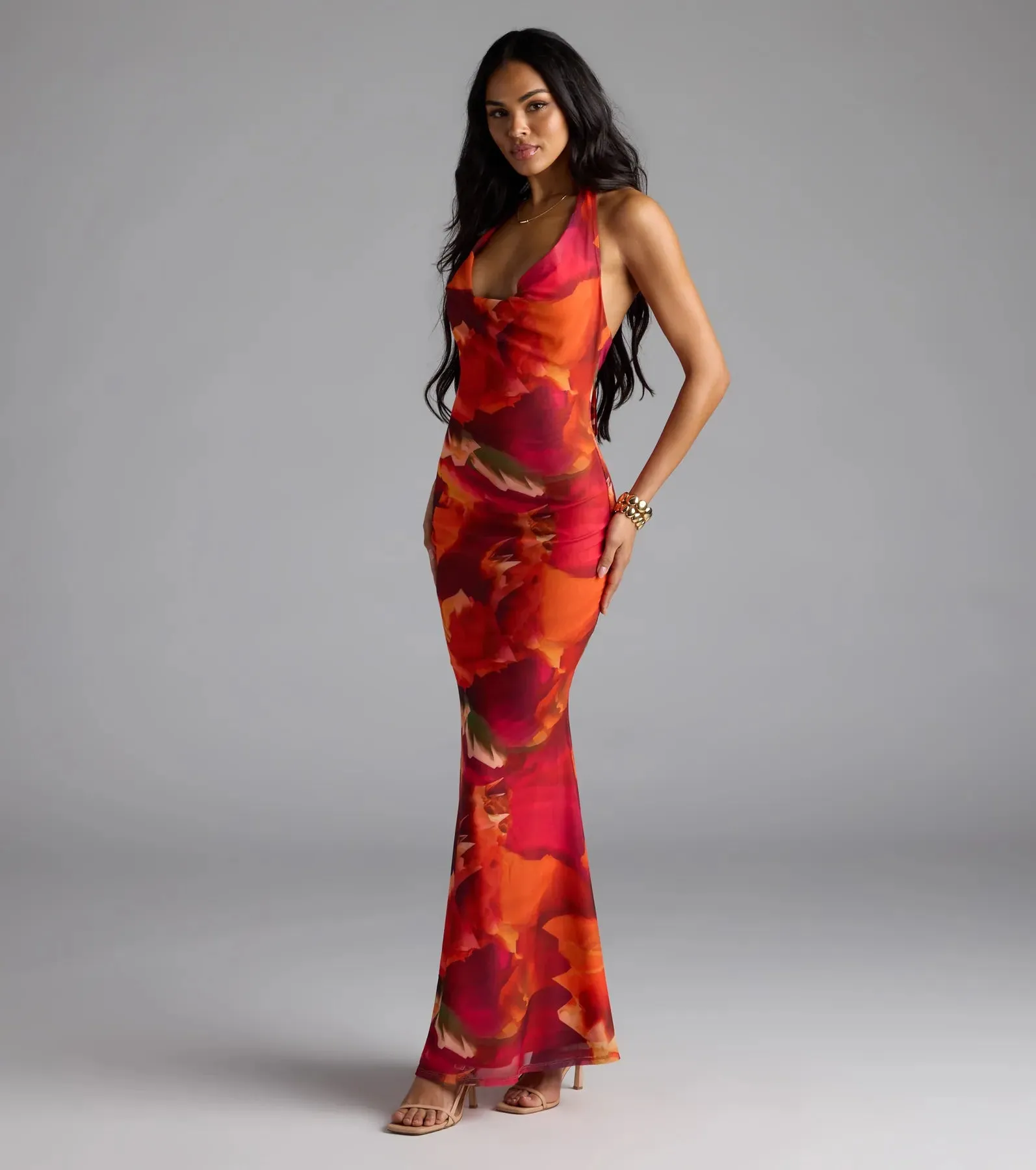 Island Style Tropical Halter Mesh Maxi Dress sold by Windsor product image thumbnail 5