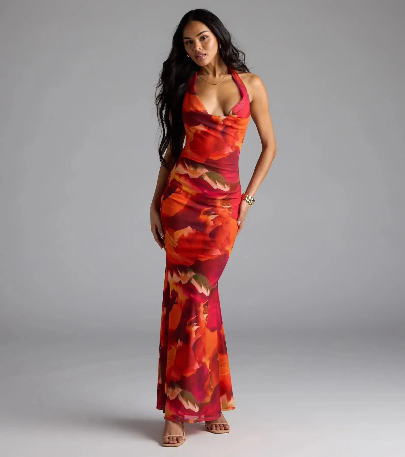 Island Style Tropical Halter Mesh Maxi Dress sold by Windsor product image thumbnail 2