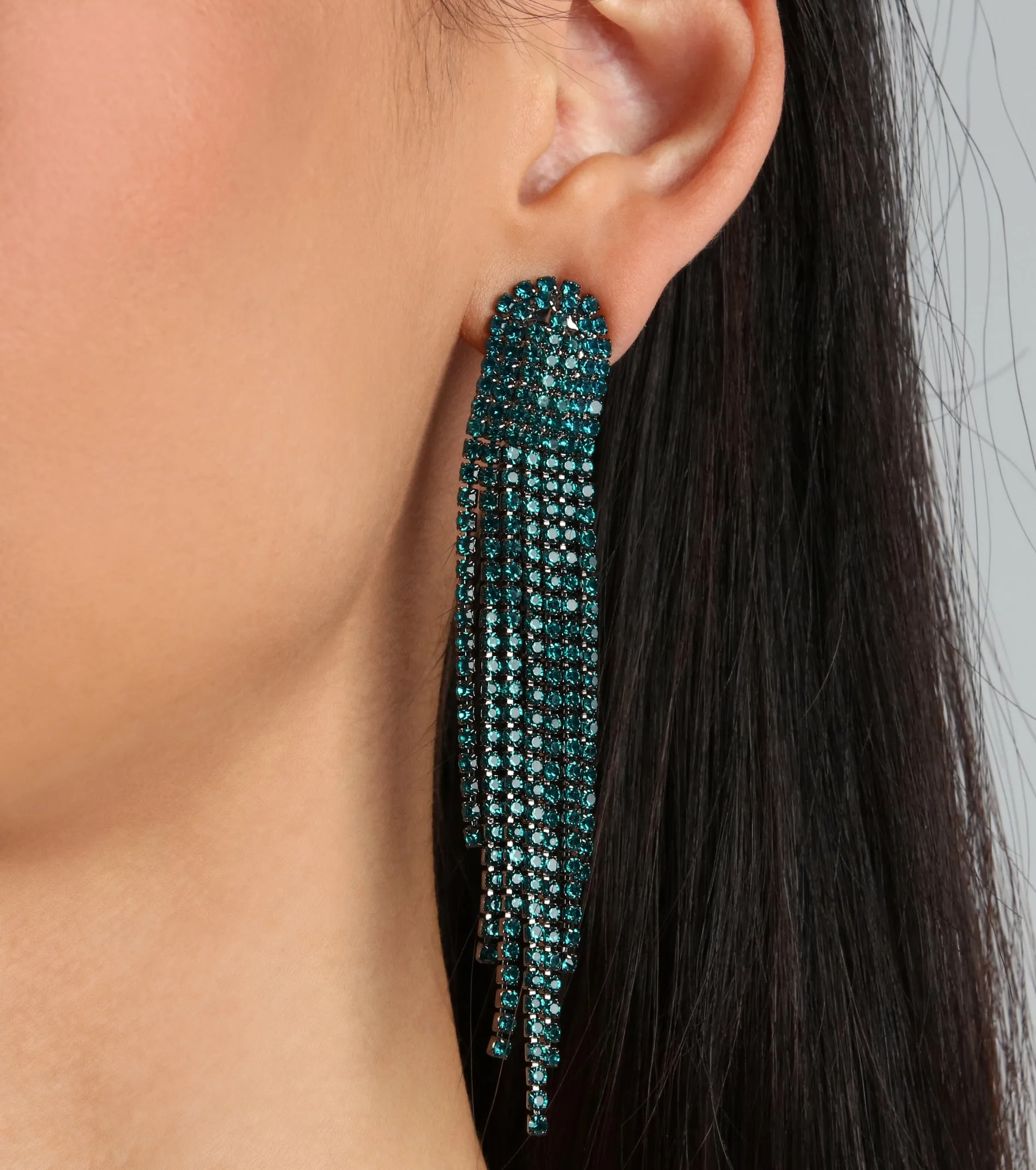 Draw Them In Rhinestone Fringe Earrings sold by Windsor product image thumbnail 2
