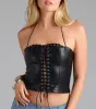 Edgy Demure Lace-Up Halter Crop Top sold by Windsor