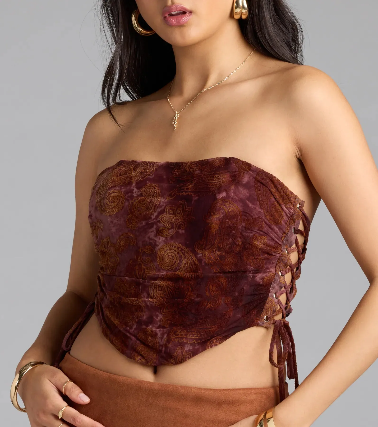 Romantic Nights Lace-Up Paisley Corset Top sold by Windsor product image thumbnail 4