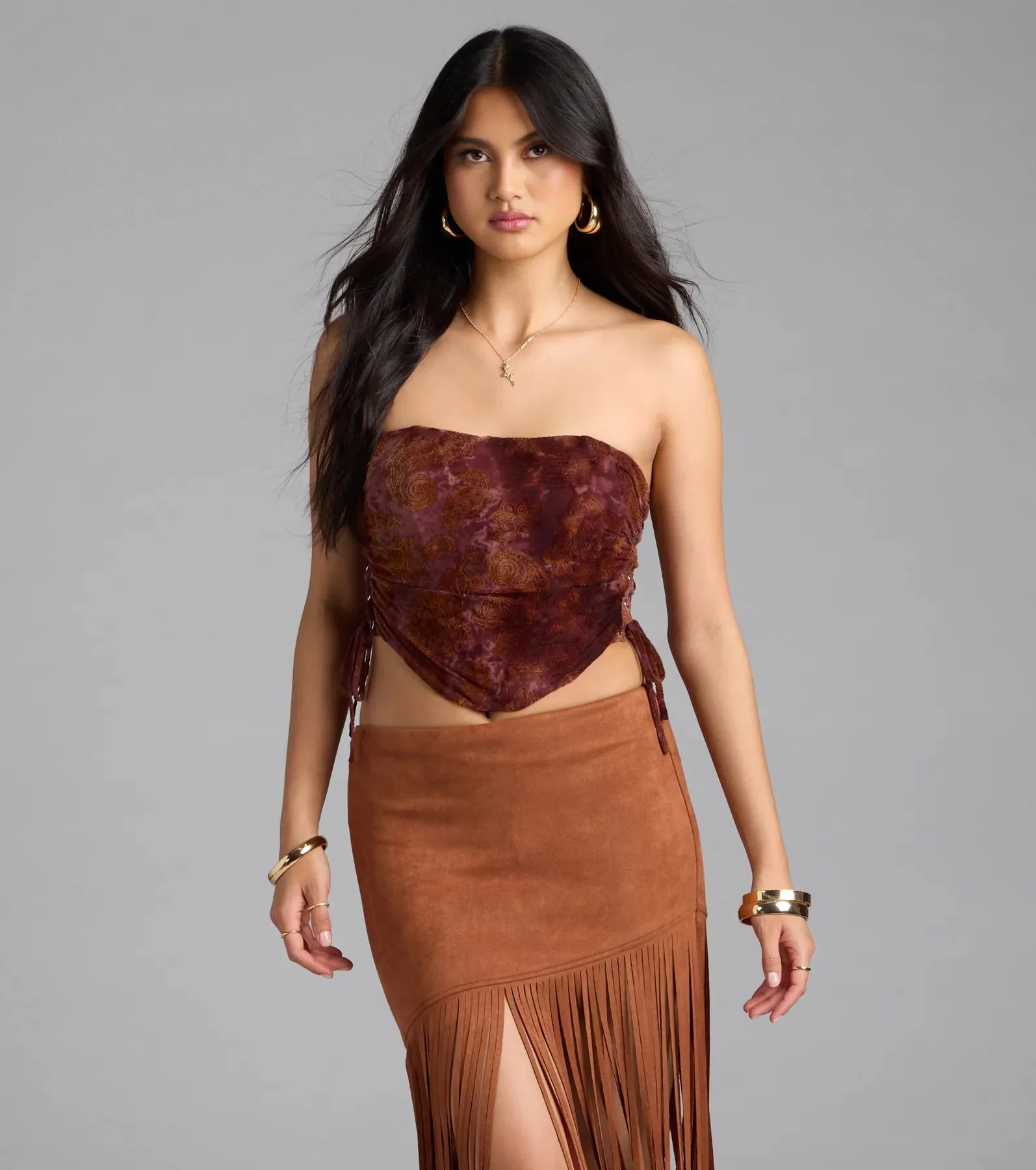 Romantic Nights Lace-Up Paisley Corset Top sold by Windsor